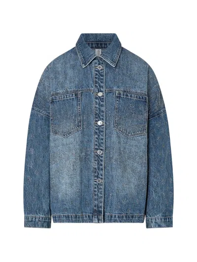 Liu •jo Oversized Jacket In Denim With Rhinestones In Blue