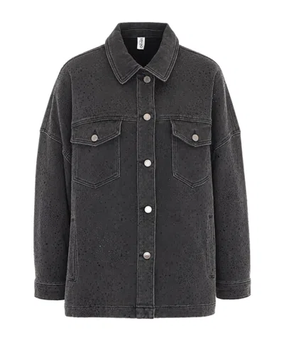 Liu •jo Oversized Jacket With Rhinestones In Black