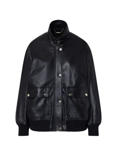 Liu •jo Oversized Leather Jacket In Black