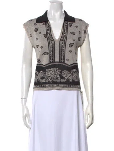 Pre-owned Liu •jo Paisley Print V-neck Polo In Metallic/neutrals