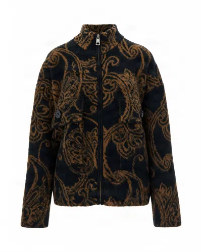 Liu •jo Paisley Wool-blend Knitted Bomber Jacket In Black
