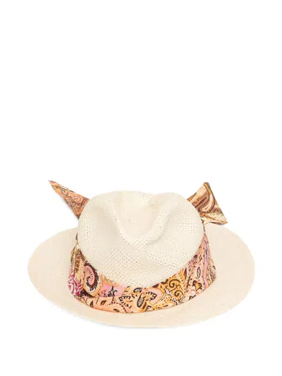 Liu •jo Paisley-print-foulard Straw Fedora Hat In White