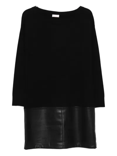 Liu •jo Panelled Knit Mini Dress In Black