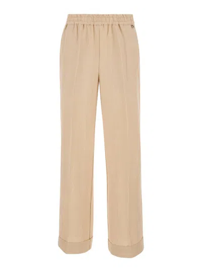Liu •jo Pink Trousers With Elastic Waistband In Linen Blend Woman In Beige