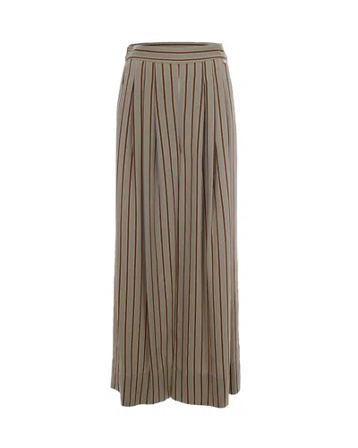 Liu •jo Flowing Wide Leg Trousers With Striped Design And Elastic Waistband In Brown