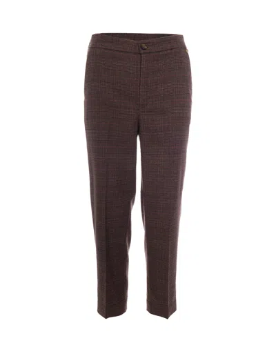 Liu •jo Tartan Classic Cigarette Polyester-blend Cropped Pants In Brown