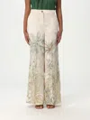 Liu •jo Flared Wide Leg Trousers With Tropical Print In Beige