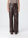 Liu •jo Coated Brown Wide-leg Pants With Pressed Crease And Cuffed Hem In Brown