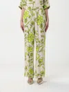 Liu •jo Elasticized Waist Floral Print Wide Leg Trousers In Green