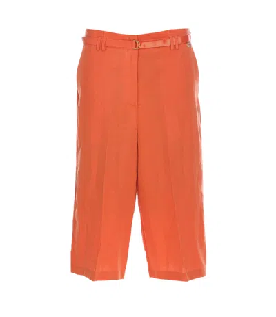 Liu •jo Liu Jo Linen Blend Bermuda Shorts With Waist Belt In Orange