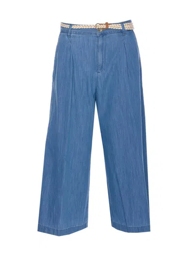 Liu •jo Liu Jo Wide-leg Denim Jeans With Pleat Detailing In Blue