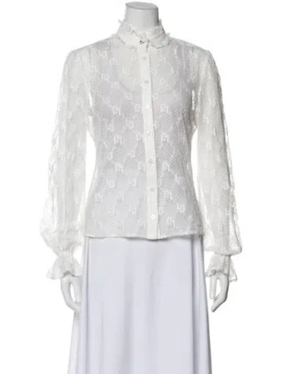Pre-owned Liu •jo Patterned Long Sleeve Blouse In White