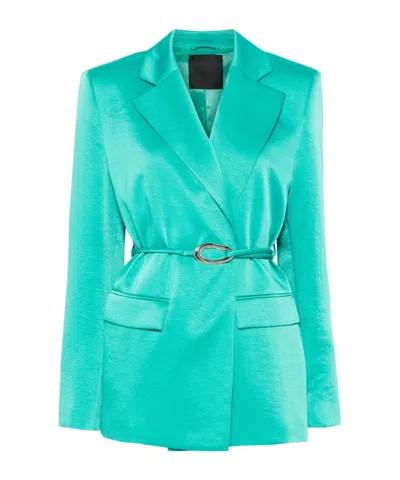 Liu •jo Liu Jo Peak-lapels Satin Blazer In Green