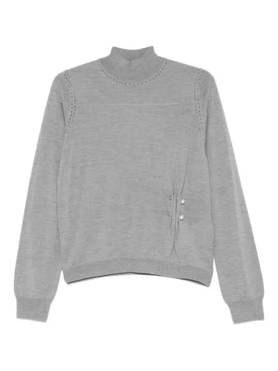 Liu •jo Pearl-embellished Sweater In Gray
