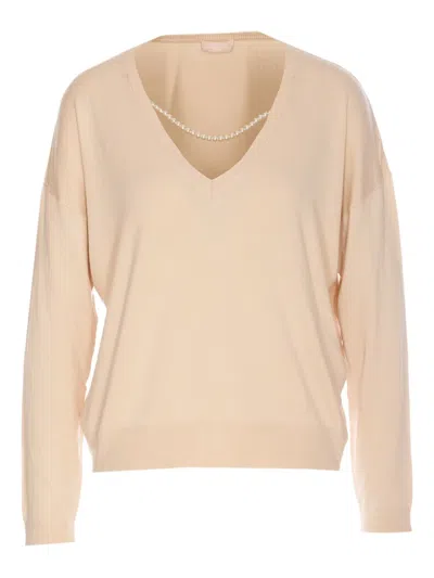 LIU •JO PEARL-EMBELLISHED V-NECK SWEATER