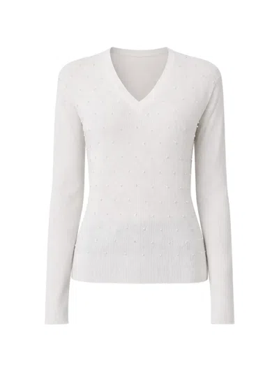 Liu •jo Pearl-embellished V-neck Sweater In White