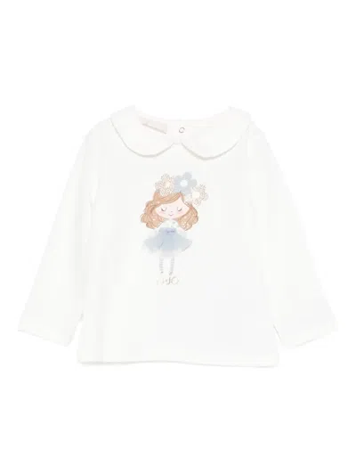 Liu •jo Babies' Peter Pan Collar Girl-print T-shirt In White