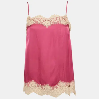Pre-owned Liu •jo Pink Satin Lace Trim Cami Top S