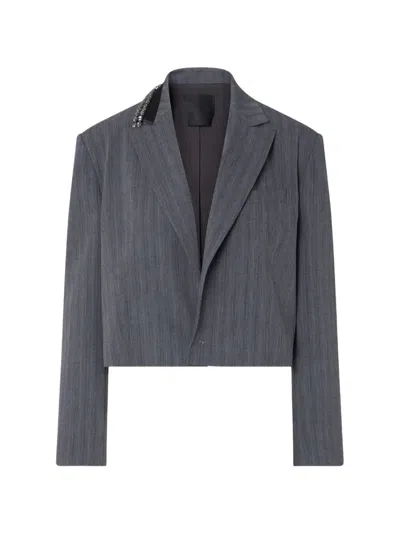 Liu •jo Pinstripe Cropped Jacket In Gray