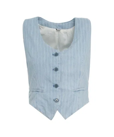 Liu •jo Liu Jo Pinstripe Denim Vest With V-neckline In Blue