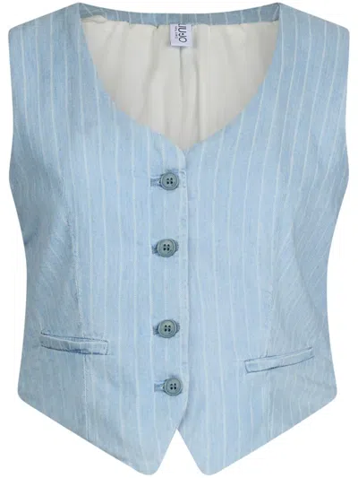 LIU •JO PINSTRIPE DENIM WAISTCOAT