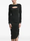 Liu •jo Pinstripe Drawstring Midi Dress In Black