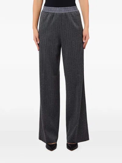 Liu •jo Pinstriped Rhinestone-embellished Jeans In Gray