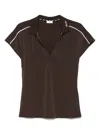 Liu •jo Top With Collar And Contrast Piping In 褐色