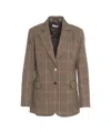 Liu •jo Tailored Checkered Jacket With Notched Lapel In Brown