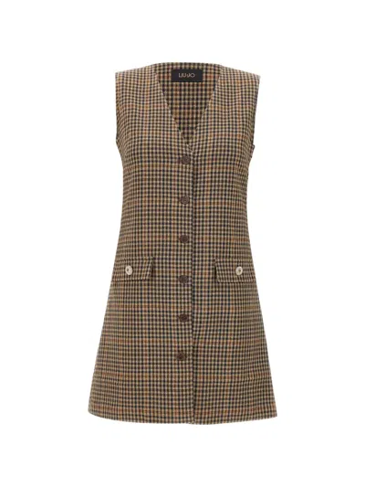 Liu •jo Plaid-pattern Mini Dress In Brown