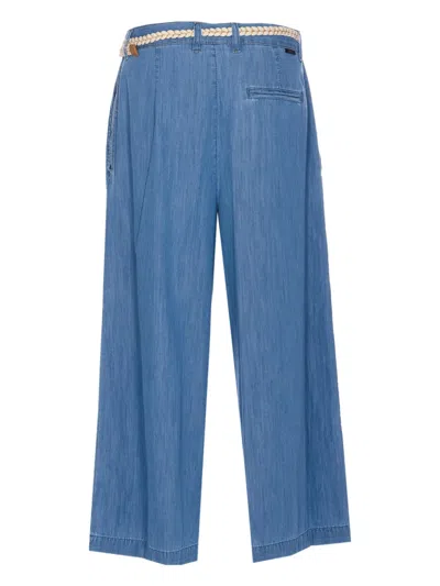 Liu •jo Pleated Cotton Trousers In Blue