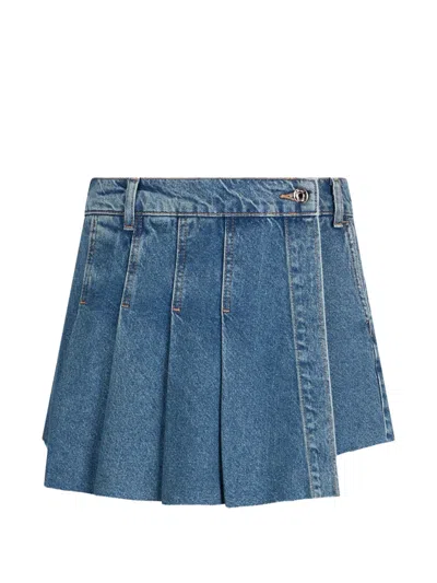 Liu •jo Pleated Frayed Denim Shorts In Blue