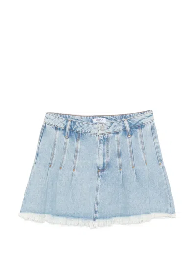 Liu •jo Pleated Fringed Skirt In Blue