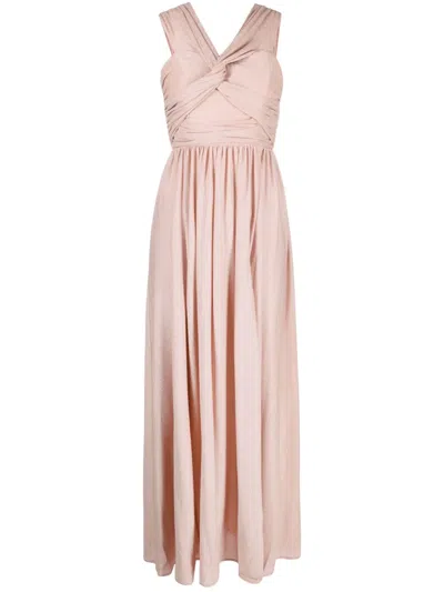 Liu •jo Pleated Off-shoulder Long Dress In Pink