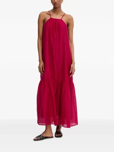 Liu •jo Pleated Ruffled Maxi Dress In Red