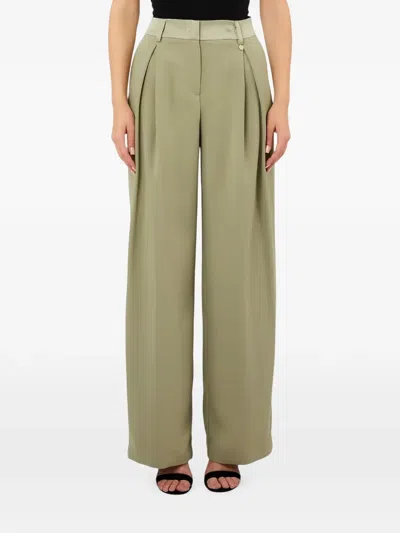 Liu •jo Pleated Satin-trim Palazzo Pants In Green