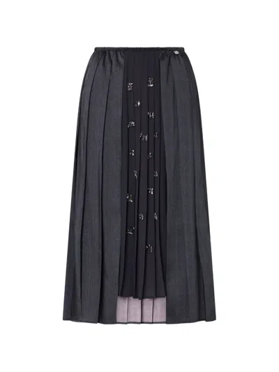 Liu •jo Pleated Skirt With Jewel Embroidery In Black