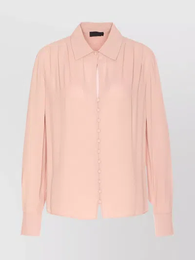 LIU •JO PLEATED V-NECK COLLARED LONG SLEEVE SHIRT