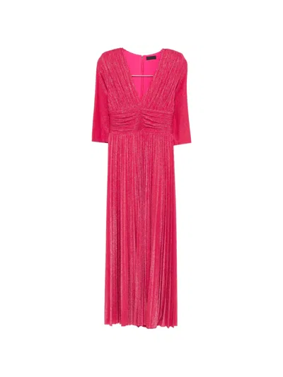 Liu •jo Pleated V-neck Maxi Dress In Pink