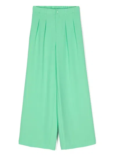 Liu •jo Kids' Pleated Wide-leg Trousers In Green