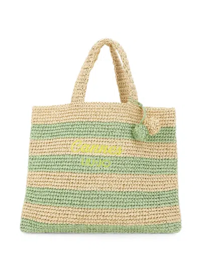 Liu •jo Plentia Cannes Striped Woven Shoulder Bag In Neutrals