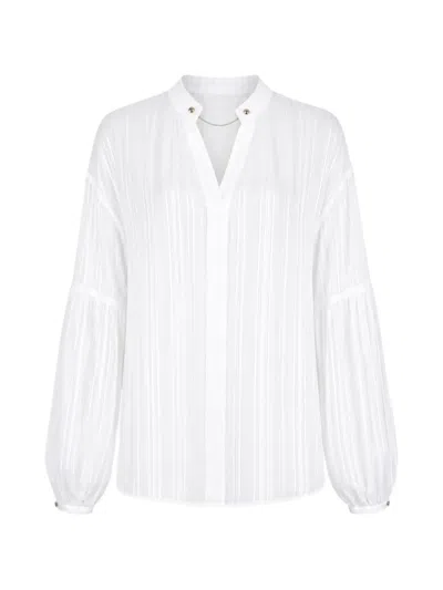 Liu •jo Plissé-effect Long-sleeve Blouse In White