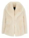 Liu •jo Plush Faux Fur Coat With Voluminous Collar In Neutral