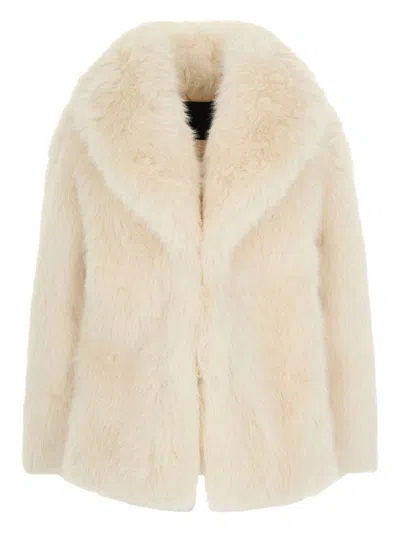 LIU •JO PLUSH FAUX FUR COAT WITH VOLUMINOUS COLLAR