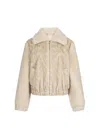 Liu •jo Plush Teddy Fabric Bomber Jacket With Braided Detailing In Neutral