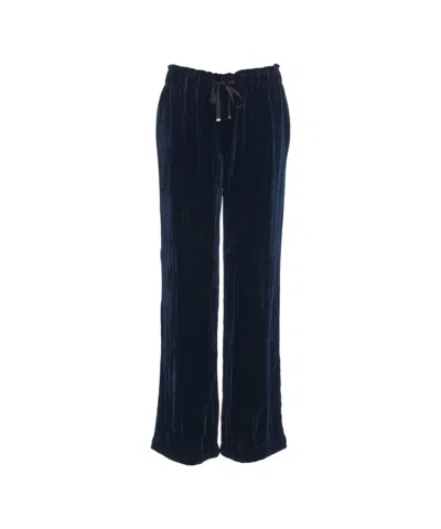 Liu •jo Plush Velvet Trousers With Adjustable Drawstring Waistband In Black