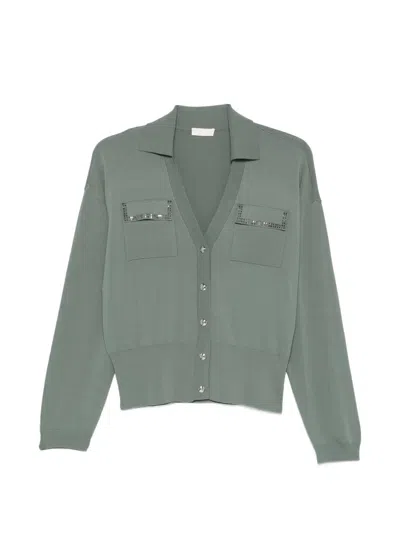 Liu •jo Pocket Embellished Cardigan In Green