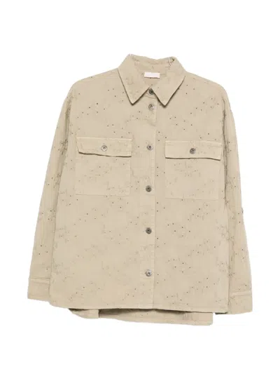 Liu •jo Pockets Eyelet Cotton Jacket In Brown