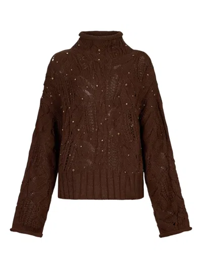 Liu •jo Polo-neck With Gemstones In Brown