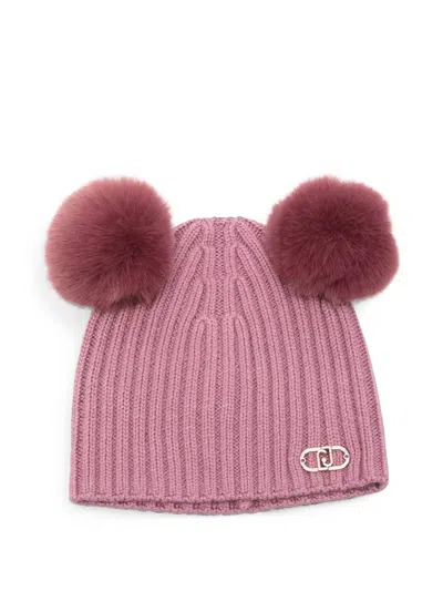Liu •jo Kids' Pom-pom Ribbed-knit Beanie Hat In Pink